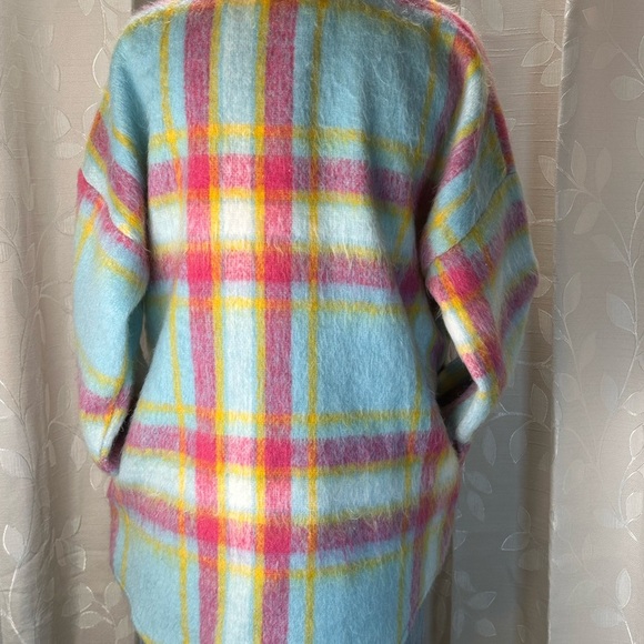 Davi & Dani Women’s‎ Oversized Plaid Shacket Jacket S Blue Pink Fuzzy Soft - Picture 4 of 11